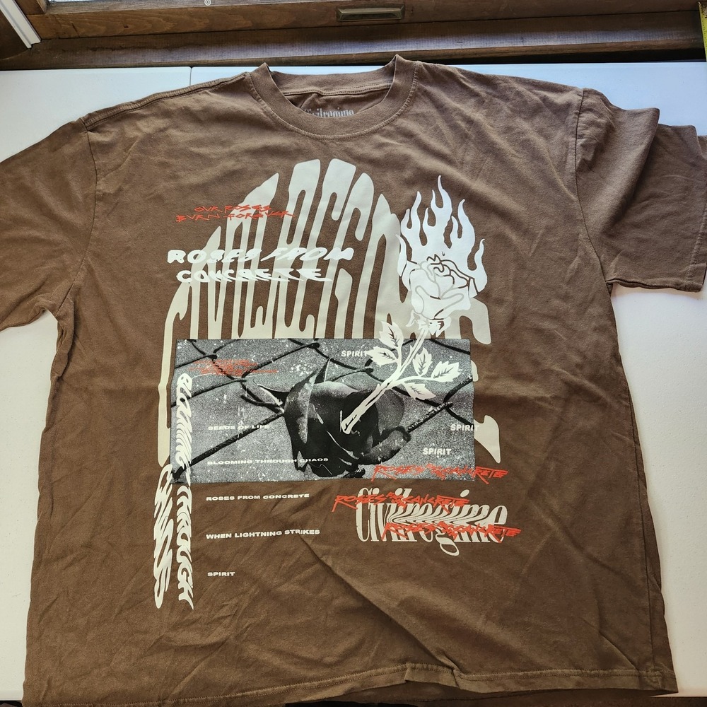 Civil Regime Roses From Concrete Graphic T-Shirt Brown Mens XXL oversize